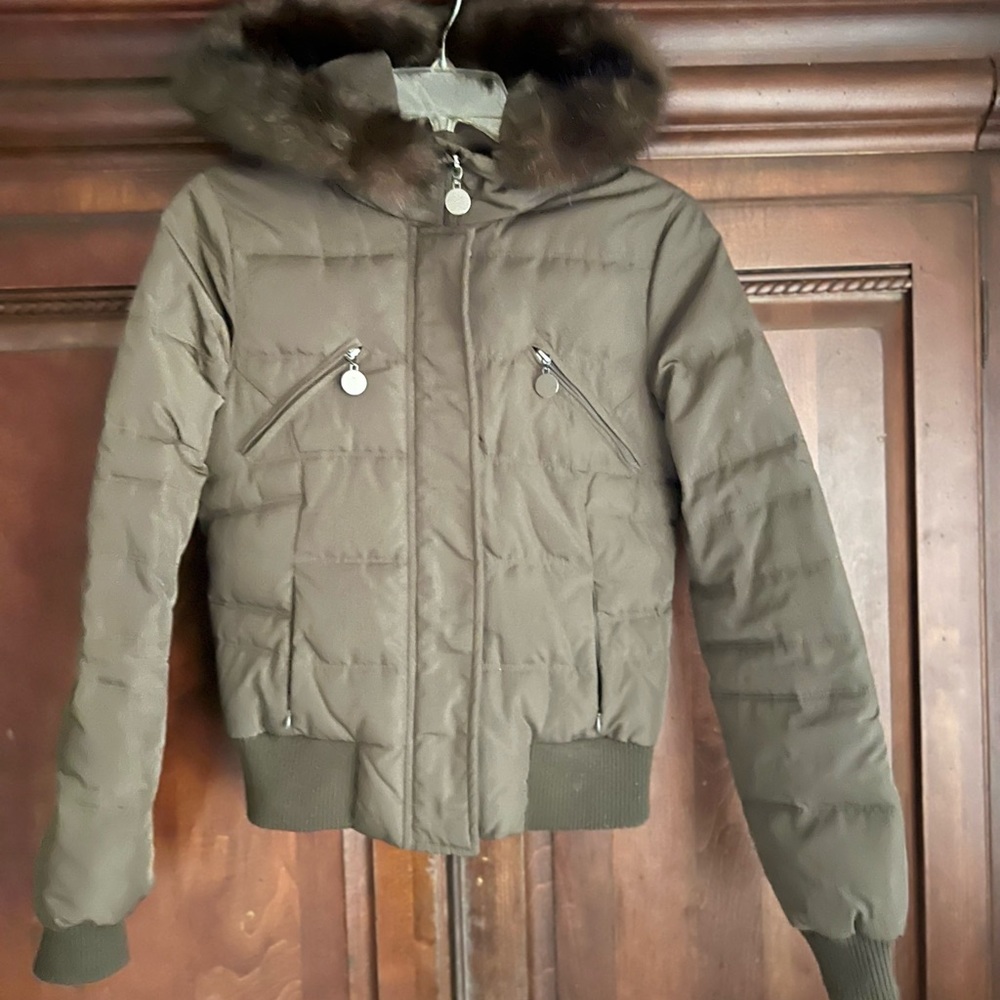 ZARA BASIC DOWN olive 🫒 XS detachable FUR TRIM